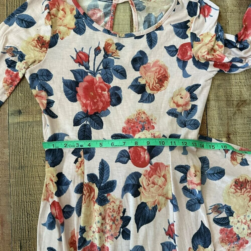 Tea n Rose Floral Print 3/4 Sleeve A-Line Maxi Dress With Keyhole Back size M - Picture 4 of 8